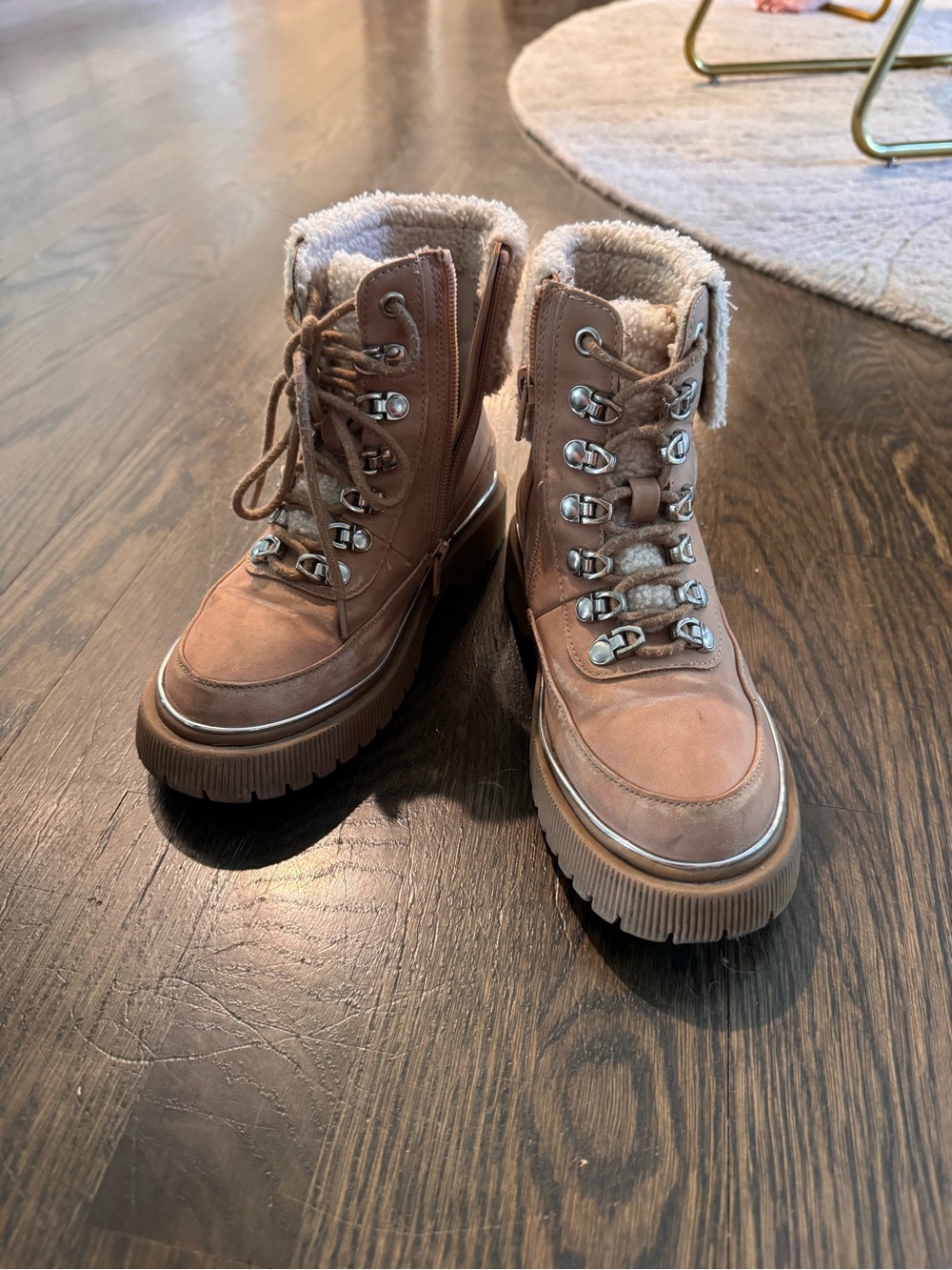 Nordstrom Kids Pink with Cream Faux-Shearling Lace-Up Rain & Snow Boots Size 1